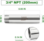 TAISHER 2PCS 304 Stainless Steel Pipe Fittings, 3/4" NPT Male Threaded, 8" Length Weld Nipple Cast Pipe
