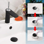 Vessel Sink Drain, Bathroom Faucet Vessel Sink Pop Up Drain Stopper, Built-in Anti-Clogging Strainer, with Overflow Matt Black, Fits Standard American Drain Hole(1-1/2" to 1-3/4") RWF083P