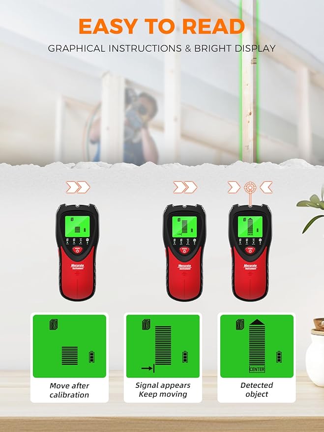 Mecurate 5-in-1 Stud Finder with LCD Display, Wall Scanner for Studs, Metal, AC Wires Detection, Lightweight & Durable, Perfect for Homeowners & DIY Projects(Red)