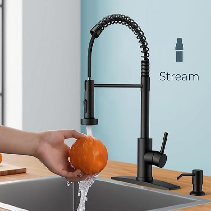 Smart Touch On Kitchen Faucet, 3 Modes Pull Down Sprayer, Touch On Sensor Activated, 360-Degree Rotation, Ceramic Disc Valve, 1 or 3 Hole Deck Plate. 10-Year Warranty. (KW-62R, Matt Black)