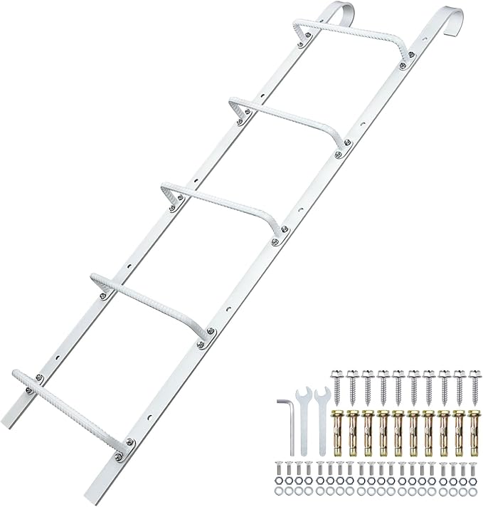 5-Rung Window Well Ladder Hooked, Heavy Duty Steel Fire Escape Ladder, Powder-Coated Basement Egress Window Ladder 56.2" Lx17.9 W, White