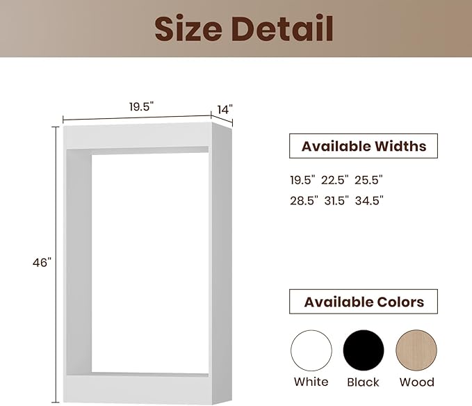 ROOMTEC 19.5" Double Hanging Closet Unit, Modular Closet System with Hanging Rod, Wardrobe Organizer for Bedroom or Walk-in Closet, Wall Mounted, Customizable Clothes Storage Unit, White