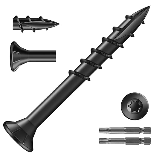 #8 x 1-1/2" Deck Screws (644Pcs) 4lb. Exterior Wood Screws. Carbon Steel, Black, Flat Head, Rust Resistant epoxy Coated, with T25 Star Bit