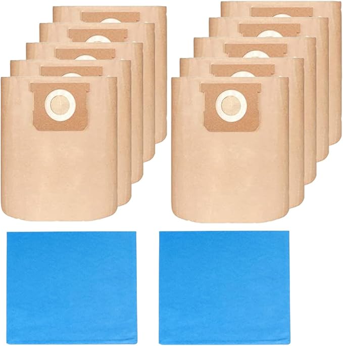 Pack 12(10+2) 19-3100 Vacuum Bags for Stanley Shop Vac 5-6 Gallon Wet/Dry Vacuums Disposable Dust Bags Reusable Filter 19-1500 Combo