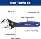 WORKPRO 6-Inch Adjustable Wrench, Wide Jaw Cr-V Steel Black Oxide Finish, for Medium-Size Bolts (M6–M16), Metric & SAE Scales, for Home, Garage, DIY & Workshop Use