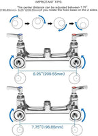 Commercial Kitchen Sink Faucet with Sprayer: 47 Inch Height 8" Center Commercial Wall Mount Faucet with Pull Down Pre Rinse Sprayer and 12" Swing Spout Kitchen Sink Faucet Fit for 2 3 Compartment Sink