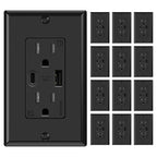ELEGRP Wall Outlets 12 Pack, 15 Amp Wall Outlets Receptacles, Outlets with A and C Ports, Tamper Resistant Receptacle, Wall Plate Included, UL Listed, Black