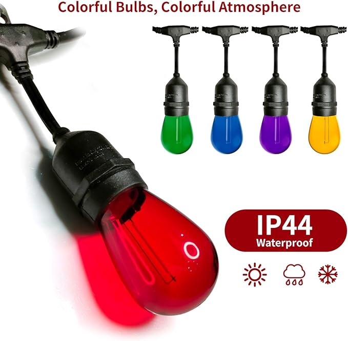 Meconard 15Pack S14 Colored LED String Light Bulbs,1 Watt Plastic Shatterproof Waterproof Outdoor Indoor Replacement Bulbs for Home Decor, E26 Medium Base, Multi-Color: Red/Green/Blue/Orange/Purple