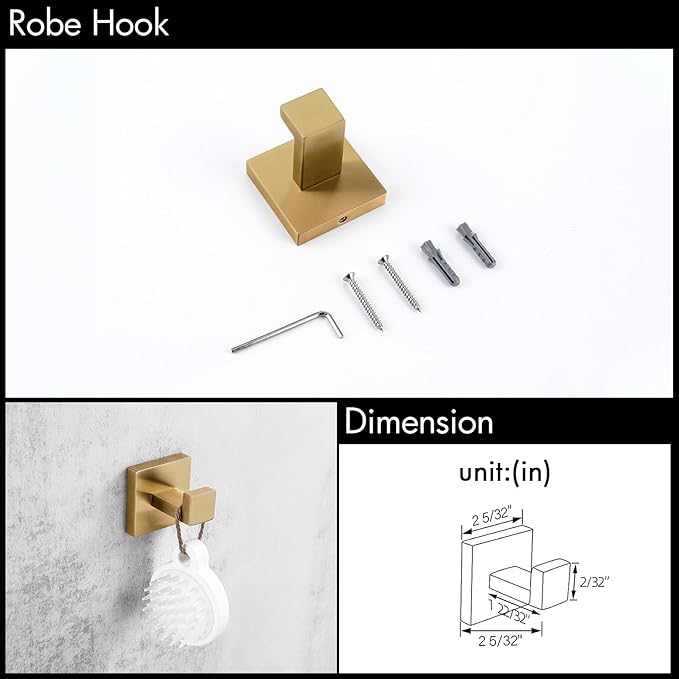 BAGNOLUX Gold Towel Bar, Bathroom Set 4 Pieces, Bath Towel Holder Set SUS304 Stainless Steel, Towel Bar Rack Set for Wall Mounted, Square Bathroom Accessories Set Fixture Heavy Duty, Brushed Brass