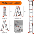 Ladder, A Frame 4 Step Ladder Extension, 14 FT Anti-Slip Multi Position & Storage Folding Ladder, 330 lbs Security Load Telescoping Aluminum Ladders for Stairs Home Indoor Outdoor Roof