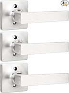 GOBEKOR 3 Pack Dummy Door Handles Satin Nickel Square Half Dummy Door Lever Single Side Pull Handle