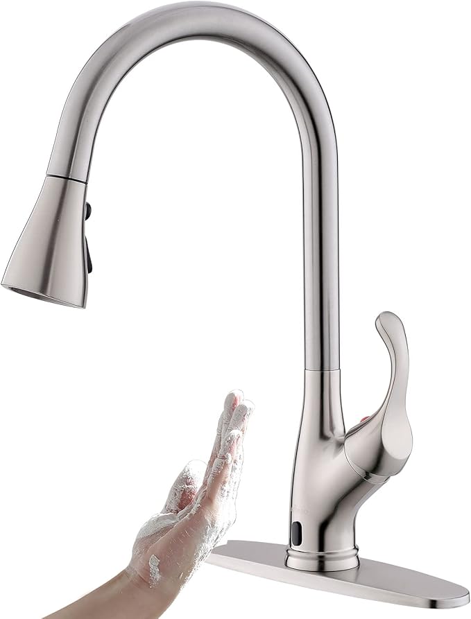 APPASO Touchless Kitchen Faucet Brushed Nickel with Pull Down Sprayer, Motion Sensor Activated Hands-Free Kitchen Faucet, Single Handle Smart Kitchen Sink Faucet