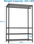 Ulif H4 Plus Portable Closets, 4-Tier Clothes Garment Rack for Bedroom and Cloakroom, Metal Clothing Storage and Organizer Wardrobe System, 45" W x 14" D x 76.4" H, Load 522lbs, Black