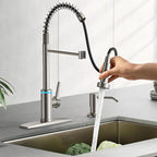 Smart Kitchen Faucet, 3 Modes Pull Down Sprayer, LED Temperature Control, Ceramic Valve, 360-Degree Rotation, 1 or 3 Hole Deck Plate. 10-Year Warranty. (KW-56SN, Brushed Nickel)