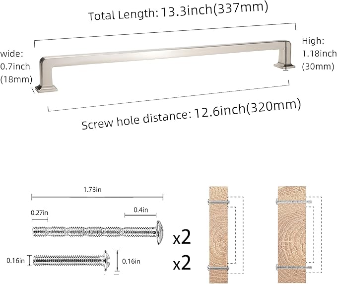 COTYKILEY 10 Pack 12.6 Inch(320mm) Brushed Satin Nickel Cabinet Handles Kitchen Cabinet Pulls Cabinet Door Handles Kitchen Cabinet Hardware Cupboard Drawer Pulls Dresser Handles