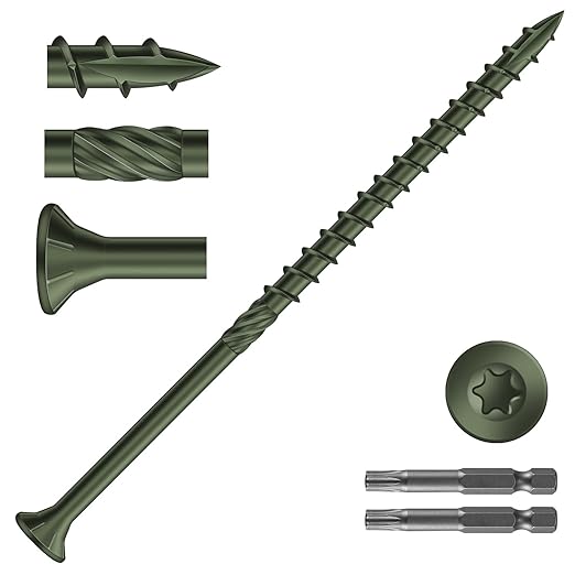 #10 x 4 Inch Deck Screws (515Pcs) 10lb. Carbon Steel, Green, Flat Head, Rust Resistant epoxy Coated, with T25 Star Bit