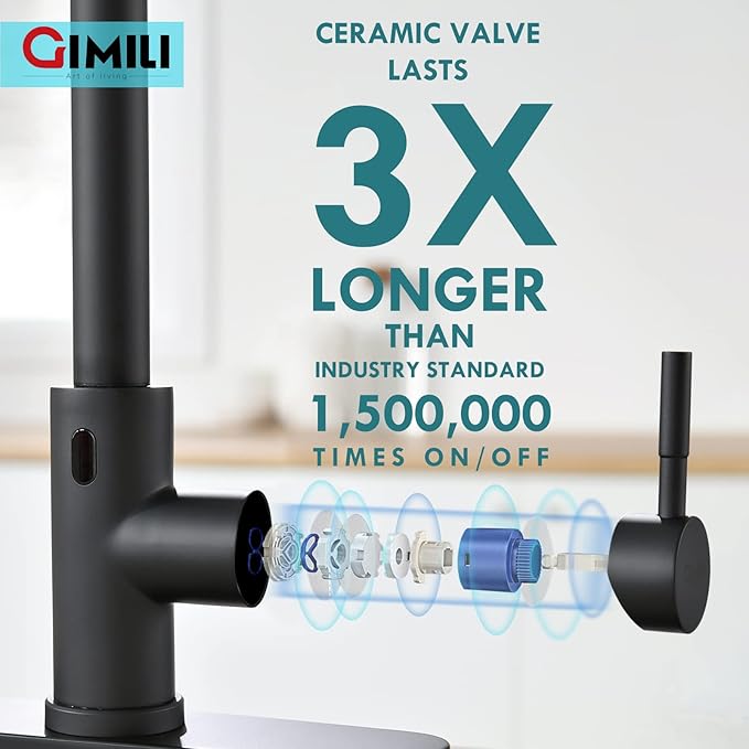 GIMILI Black Touchless Kitchen Faucet with AC Adapter, Smart Motion Sensor Hands Free Single Handle Kitchen Sink Faucet with Pull Down Sprayer, Matte Black
