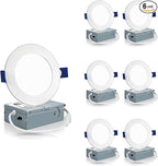 Meconard 6 Pack 4 Inch LED Recessed Ceiling Light with Junction Box, 3000K/4000K/5000K Selectable, 9W=75W 750LM, Dimmable Canless Downlights, ETL and Energy Star Listed