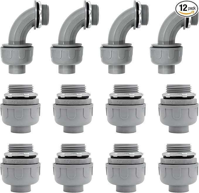 1-1/4 inch PVC Flexible Conduit Connector UL Listed Conduit Connector Fittings 12 Pack (8 Pcs 180D/4 Pcs 90D)