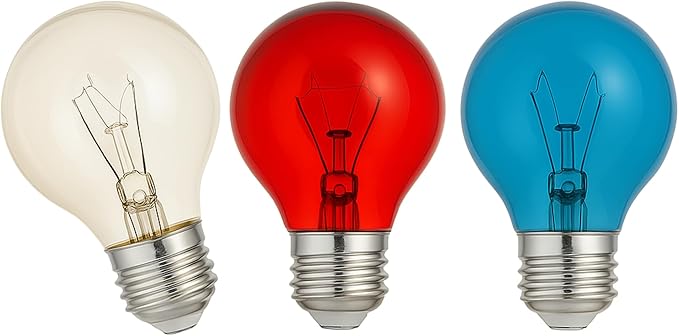 Belle Luci Replacement G40 Incandescent Replacement Bulbs - Red, White, and Blue Glass Globe Bulbs for Outdoor Patio and Seasonal String Lights. (3 PK)