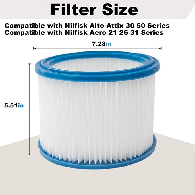 2 PCS Replacement HEPA Filter Compatible with Nilfisk ALTO Attix 30, 50 & Aero 21, 26, 31 Wet Dry Vacuum Cleaner