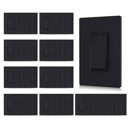 AIDA Single Pole Rocker Decora Light Switch, 15 Amp Self-grounding Electrical Light Switches, Residential Grade, UL Listed (50, Matte White, Wall Plate Included)