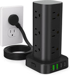 Power Strip Tower with Multiple Outlets, Flat Plug Surge Protector Tower Extension Cord with 12 AC Outlets 4 USB Ports (2 USB C), 6FT Cord Power Tower Surge Protector for Home Office Dorm Room, Black