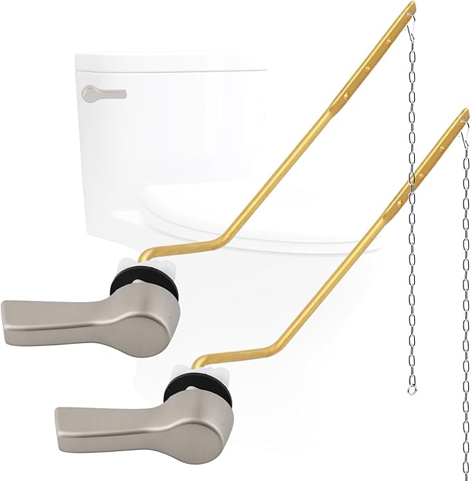 Hygie Rinse Metal Toilet Handle Lever Flush Replacement, 2PCS Universal Side Mount Toilet Handle with Stainless Steel Flapper Chains, Toilet Repair Kit, Brushed Nickel