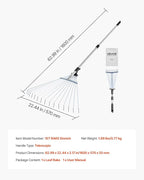 VEVOR Leaf Rake, 15 Metal Tines, Adjustable Garden Rake for Lawns with 7.5-22.4 Inch Wide Head & 32-63 Inch Long Handle, Heavy Duty Stainless Steel Small Leaves Tool for Gardening Camping Yard Grass