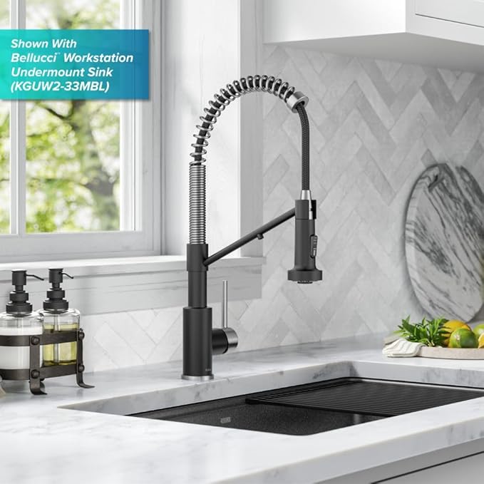KRAUS Bolden 2-in-1 Commercial Style Pull Down Single Handle Water Filter Kitchen Faucet for Reverse Osmosis or Water Filtration System in Spot-Free Stainless Steel/Matte Black, KFF-1610SFSMB
