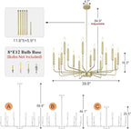 Qamra Modern Farmhouse Gold Chandelier for Dining Room, 16-Light Rustic Candle Chandelier Light Fixture, Industrial Hanging Chandeliers Lighting for Living Room, Kitchen, Staircase, Entryway, Foyer