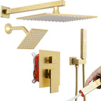 Enga Shower System Dual Shower Heads with 10+6" Dual Rain Shower Head with Handheld Spray for Two People, Wall Mount Shower Faucet Set with Valve Kit, Brushed Gold