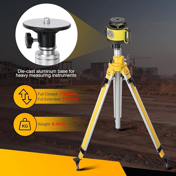 Elevator Tripod for Laser Level, 43.3-106.29 inch Height Adjustment Heavy Duty Survey Tripod, with Level Bubble & Diffusion Limiter, Liftable Non-Skid Feet for Construction