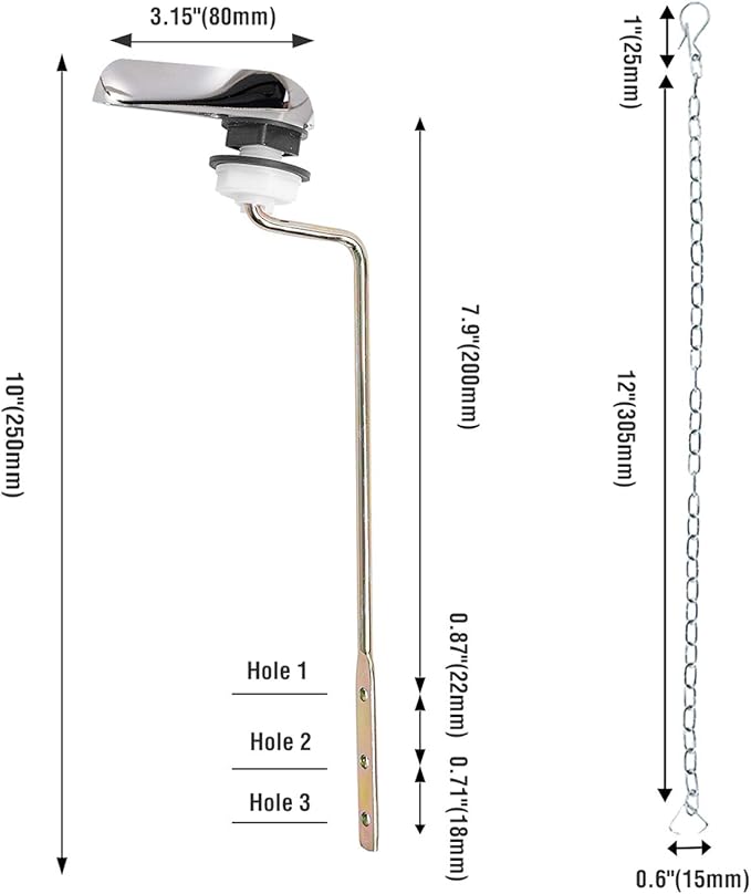 Toilet Handle Replacement Kit, Chrome Finish Side Mount Toilet Trip Levers with Seal Gasket and Nut, 2Pcs Stainless Steel Flapper Chains, Universal Replacement for Most Side Mount Toilets