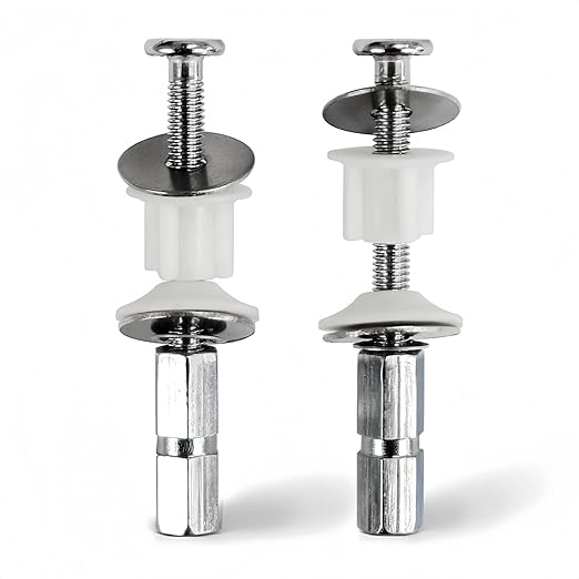 2Pcs Universal Toilet Tank Bolts Nuts, Heavy Duty Toilet Seat Screw Bolt Set, Premium Stainless Steel Hardware with Rubber Washers, Extra Long Nuts Easy Installation (MFL01)