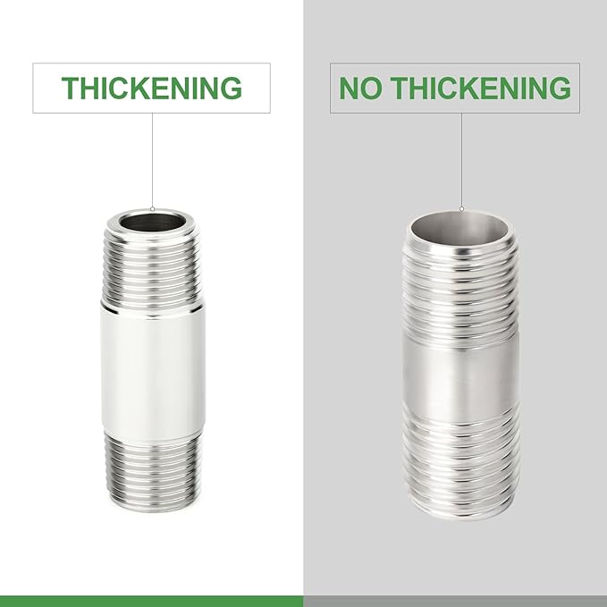 TAISHER 2PCS Stainless Steel Pipe Fittings, 1/4" NPT Male x 1/4" NPT Male Threaded, 2" Length Thickened Nipple Cast Pipe