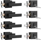 4 Pack Keyed Entry Door Lock with Deadbolt Set, Reversible Passage Lever and Keyed Alike Double Cylinder Deadbolt, Matte Black Square Handleset for Bedroom, Front Door