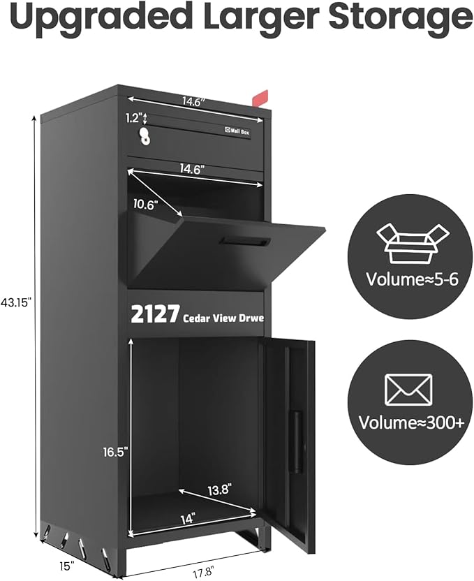 Package Delivery Boxes for Outdoor, Parcel Drop Boxes for Outside with Anti-Theft Design,Parcel Mailbox is Weatherproof, Rustproof,Suitable for Home/Office/Shop Need to be Installed(14.5*17.5*43 in)