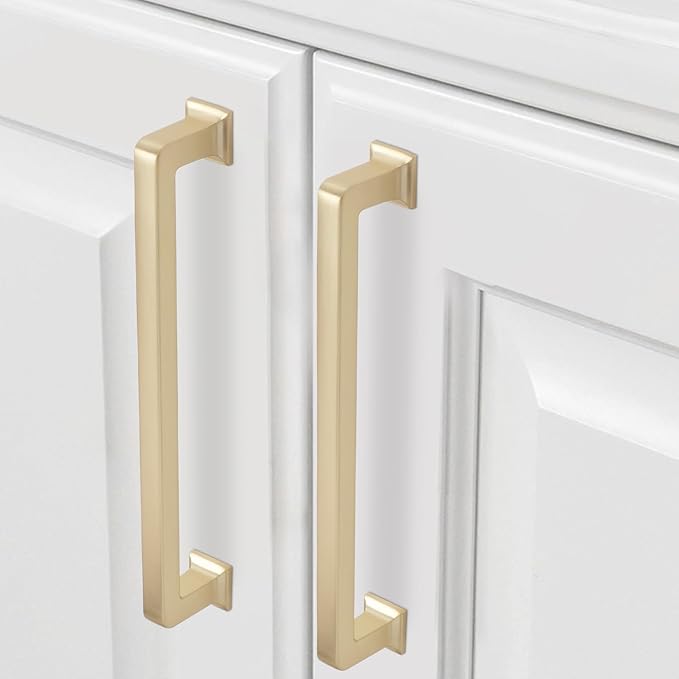 COTYKILEY 10 Pack 6-1/4 Inch(160mm) Brushed Brass Kitchen Cabinet Handles Gold Cabinet Pulls Cabinet Door Handles Kitchen Cabinet Hardware Cupboard