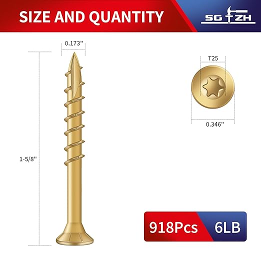 #8 x 1-5/8" Deck Screws (918Pcs) 6lb. Exterior Wood Screws. Carbon Steel, Tan, Flat Head, Rust Resistant epoxy Coated, with T25 Star Bit