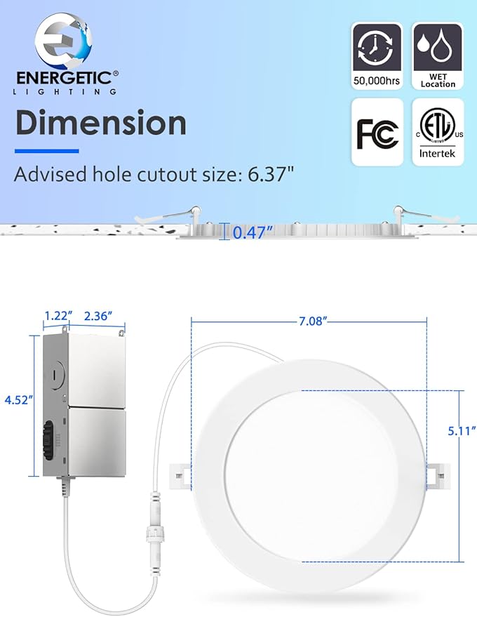 16 Pack 5CCT Ultra-Thin LED Recessed Lighting 6 Inch, Downlight with Junction Box, 2700K/3000K/4000K/5000K/6500K Selectable, 12W 110W Eqv, Dimmable Wafer Lights, 1050LM Canless LED Recessed Light, ETL