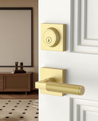 Asidrama Premium Gold Zinc-Alloy Front Door Lock Set: Double Cylinder Deadbolt, Heavy Duty Security Handleset for Left/Right Exterior Doors, Universal Entry Locks (2 Pack)