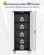 GarveeHome 72 in Steel Rolling Tool Cabinet with Lock | Heavy-Duty Garage Storage w/ 4 Adjustable Shelves & Pegboard | Industrial Organizer for Workshop Home