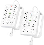 2 Pack 6 FT Flat Plug Surge Protector Power Strip,11 Multiple AC Outlets with 6 USB Ports (2 USB C), 6 Feet Extension Cord, 1250W/10A, One Touch Switch Button, 17 in 1 Compact powerstrip
