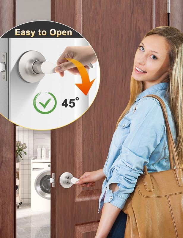 Mengico 10 Pack Satin Nickel Modern Interior Passage Door Knobs, Keyless Door Handle for Hallway & Closet, Wave Style Non-Locking Door Lever Reversible for Left & Right Handed