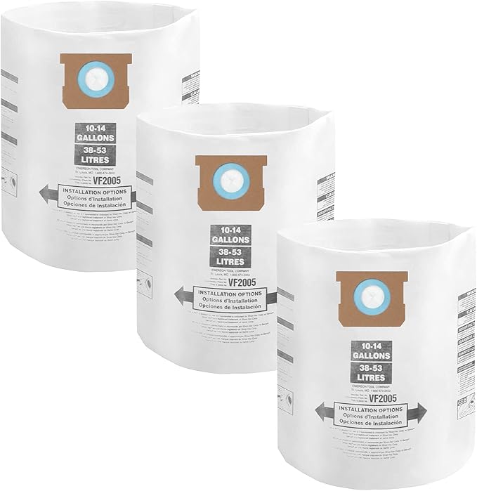 3 Pack Shop Vac 10-14 Gallon Bags. ALYYDBG Type F 90662 9066200 9066233, Type I 90672 9067200 9067233, VF2005, CMXZVBE3877, CMXZVBE38768 Disposable Dust Bags
