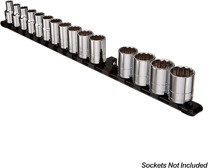 ARES 70084-1/4-Inch Drive Black Aluminum Socket Organizer - Store up to 16 Sockets and Keep Your Tool Box Organized - Sockets Will Not Fall Off this Rail