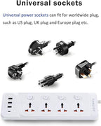 Universal Power Strip with USB C, 6.5ft Long Power Cord, 4 Outlets Power Strips with Surge Protection, 4 USB Ports Desktop Charging Station(3 USB-A & 1 USB-C)