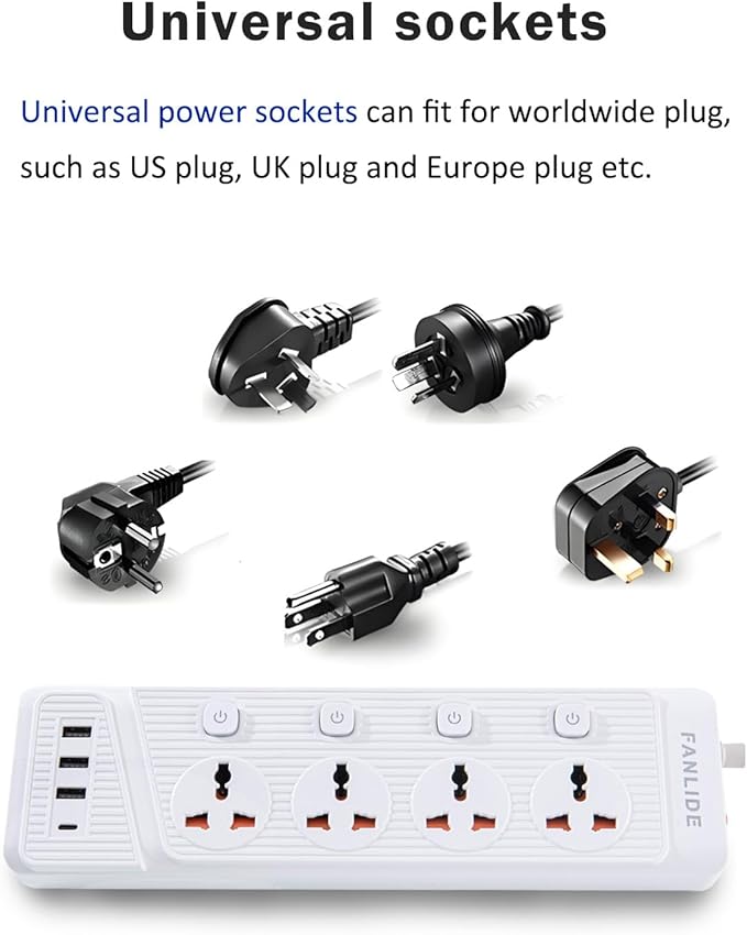 Universal Power Strip with USB C, 6.5ft Long Power Cord, 4 Outlets Power Strips with Surge Protection, 4 USB Ports Desktop Charging Station(3 USB-A & 1 USB-C)