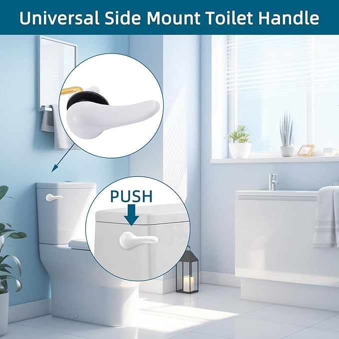 Hygie Rinse 2PCS Universal Metal Toilet Handle Replacement Kit Side Mount Toilet Lever Compatible with TOTO/Glacier Bay/Gerber, Toilet Flush Handle with Flapper Chain, White